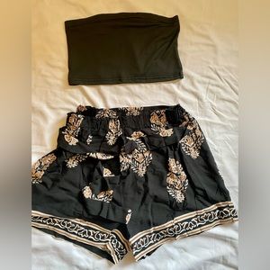 Crop tube top and Plant Print Shorts